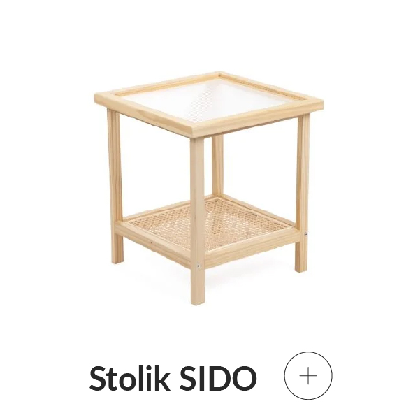 Stolik mały drewniany z rattanem