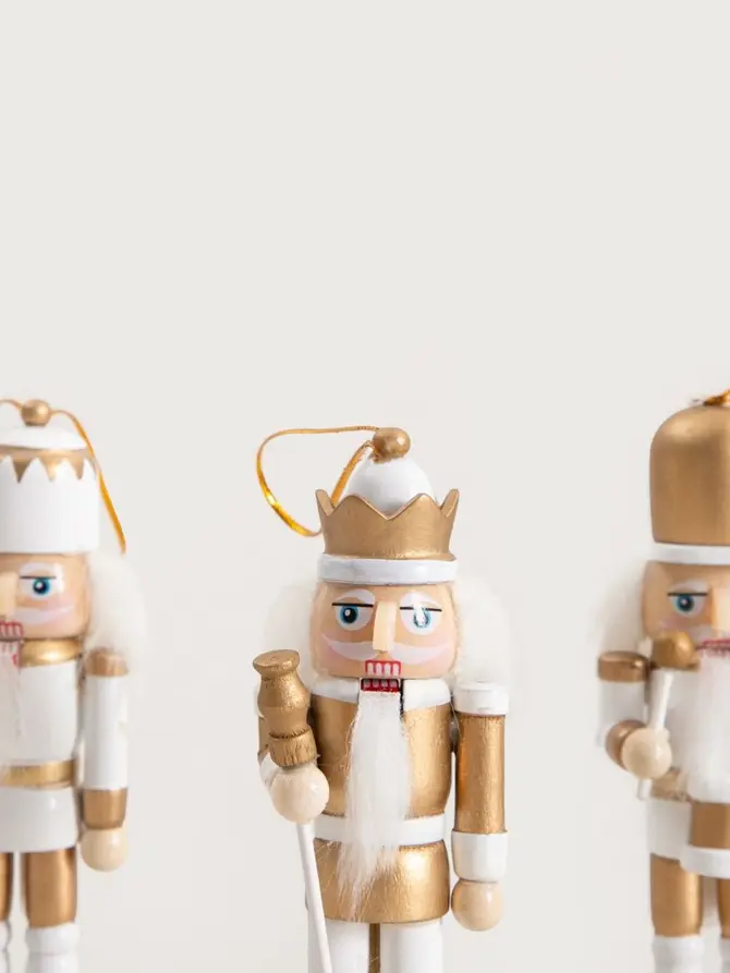 Zestaw zawieszek NUTCRACKER dziadki do orzechów biało-złote 12,5 cm 3 szt.