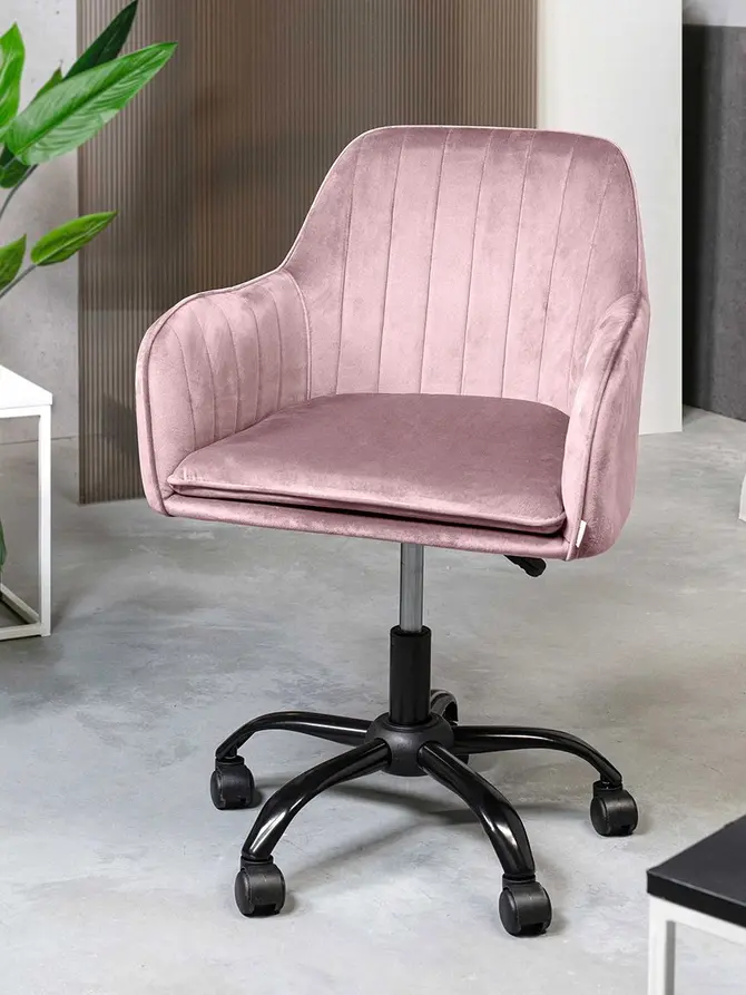 Fotel TEILL welurowy obrotowy różowy 56x58x81-91 cm