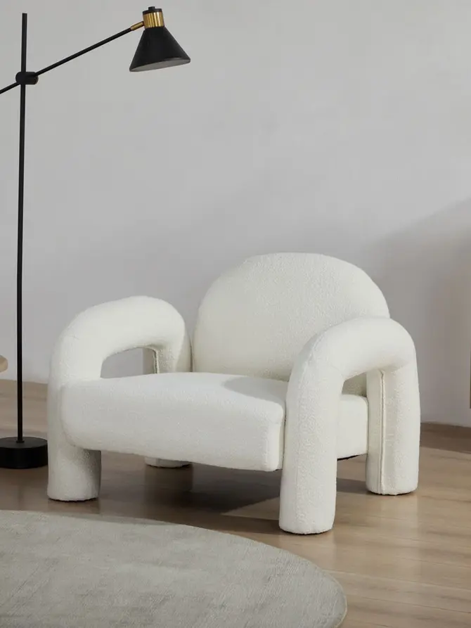 Fotel SEDIA ecru w tkaninie TEDDY BOUCLÉ 95x88x70 cm