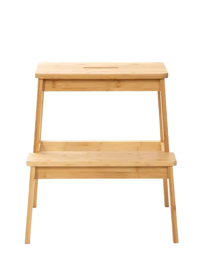 Taboret ze schodkiem PASSO bambusowy naturalny 43x43x46 cm