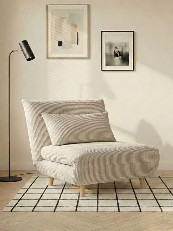 Sofa SOLACE 1-osobowa, z funkcją spania sztruksowa ecru 83x91x84 cm