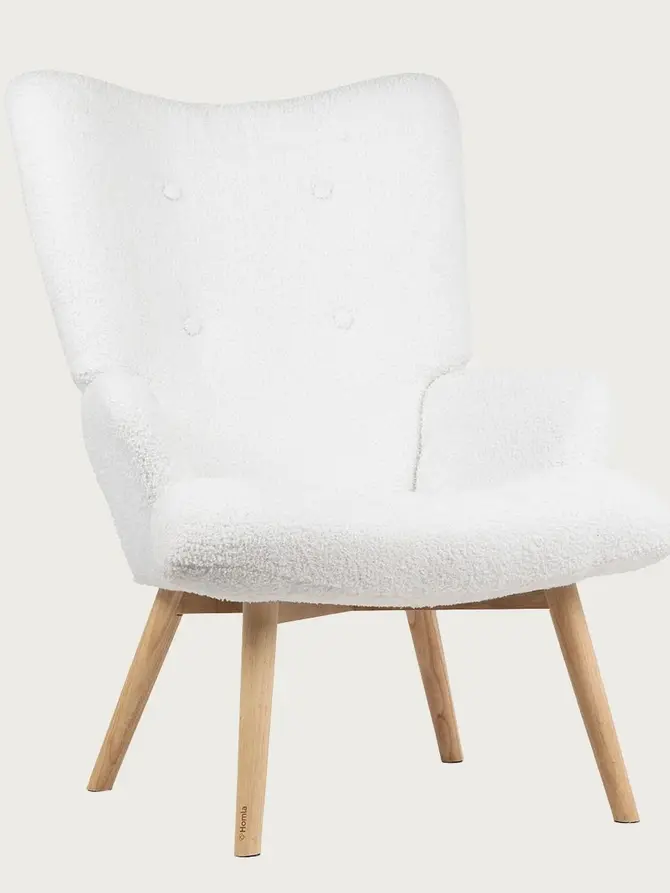Fotel MOSS TEDDY BOUCLE w tkaninie TEDDY biały 70x55x95 cm