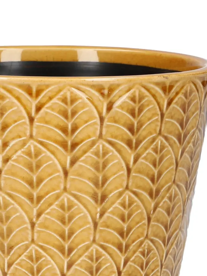 Osłonka na doniczkę SLANO ceramiczna musztardowa 13x13 cm