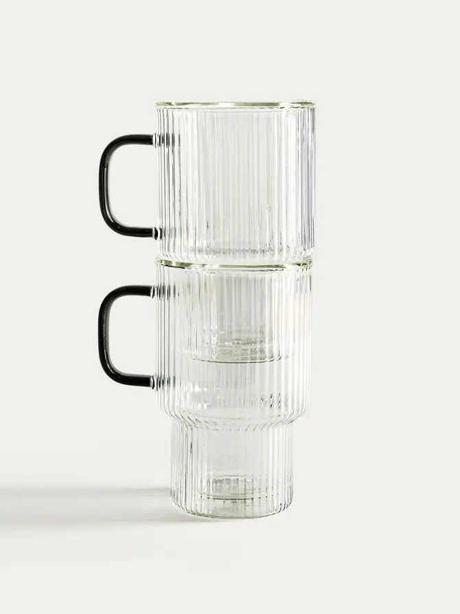 Zestaw szklanek CEMBRA ryflowanych, piętrowanych z szarym uchem 2 szt. 350 ml
