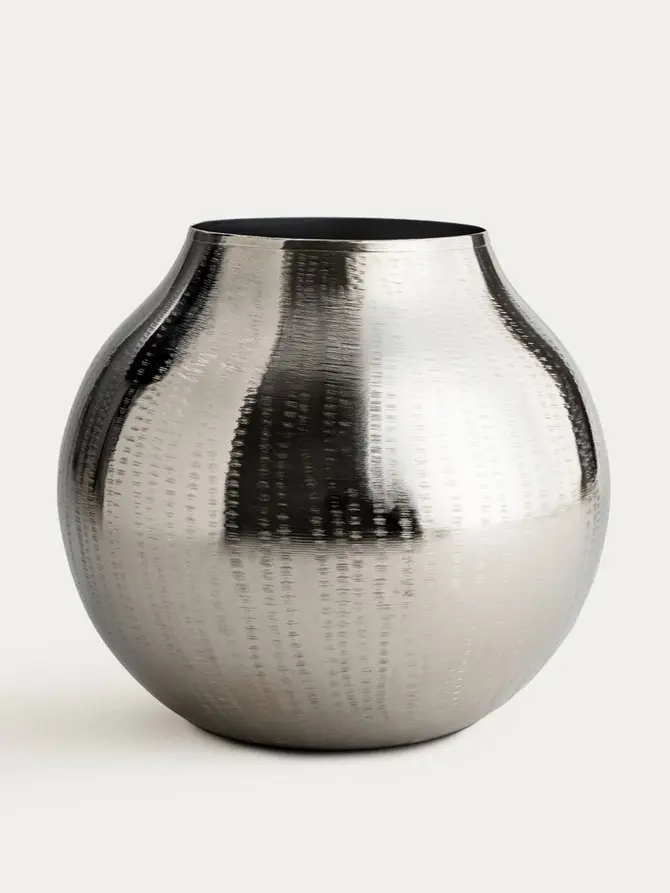 Wazon GIRONA metalowy szeroki srebrny 20x15 cm