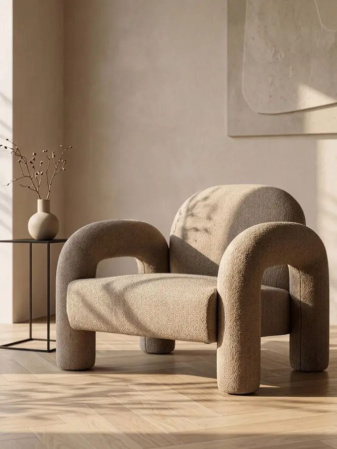 Fotel SEDIA beżowy w tkaninie TEDDY BOUCLÉ 95x88x70 cm