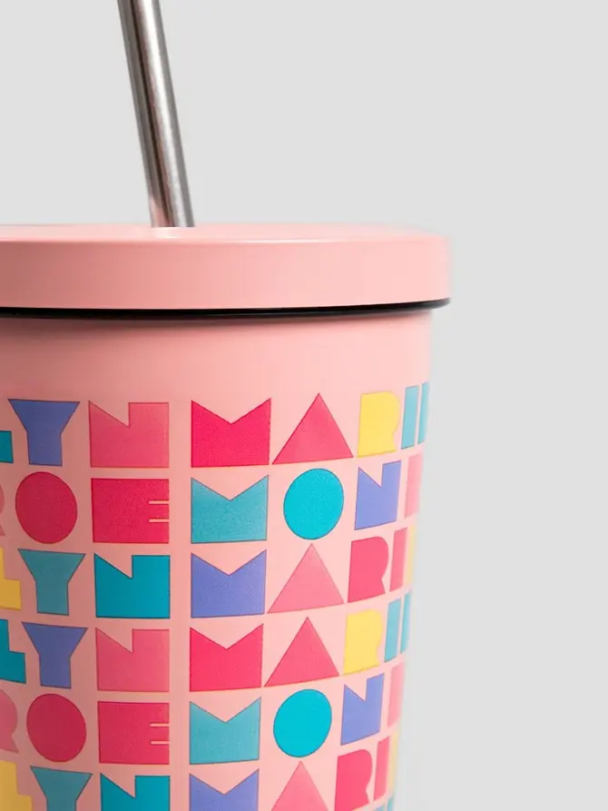 Kubek termiczny MONROE SUMMER ze słomką różowy 540 ml