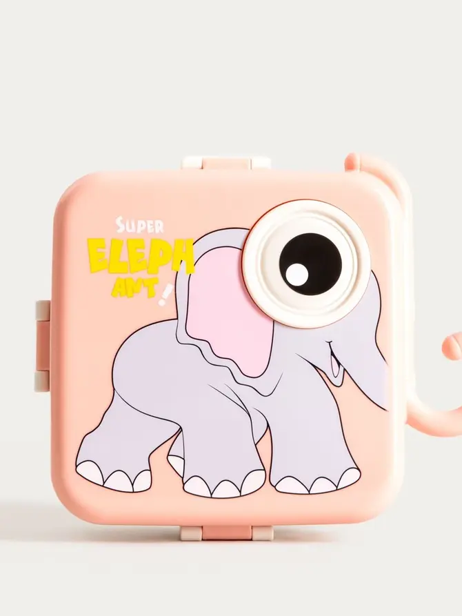 Lunchbox PETPACK różowy ze słonikiem 1590ml+70ml