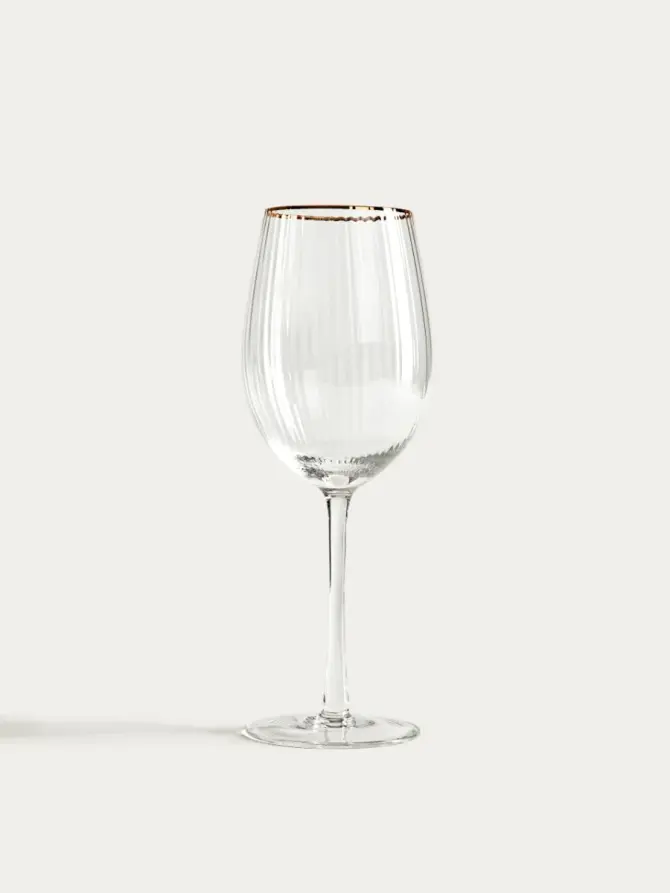 Zestaw kieliszków LYNN do wina ryflowanych transparentnych ze złotym rantem 4 szt. 0,5 l