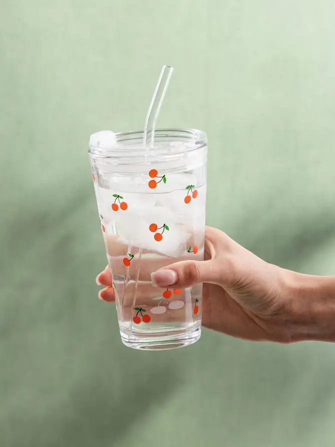 Szklanka EMBO SUMMER ze słomką w wiśnie 0,4 l