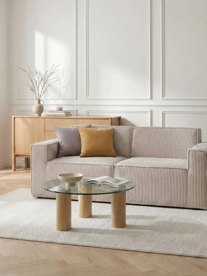 Sofa modułowa LYKKE 2-osobowa jasnoszara piankowa sztruksowa 190x88x73 cm