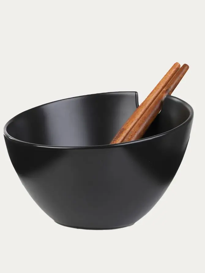 Misa MOOKA do sałat ceramiczna z przyborami czarna 24 cm