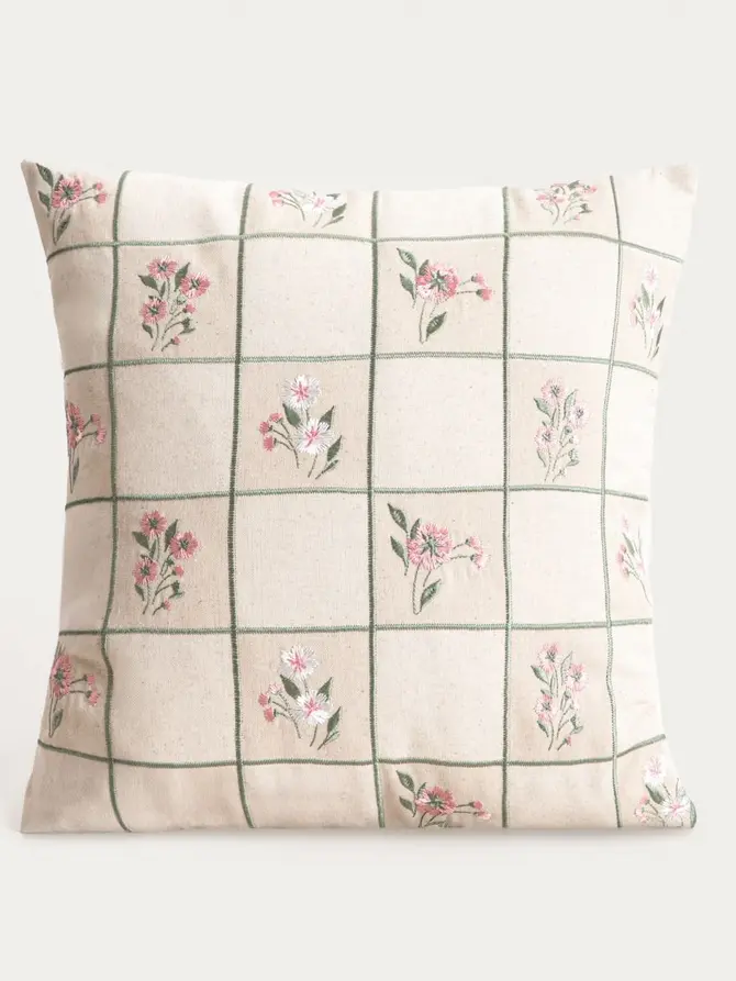 Poszewka DAMINI z dodatkiem lnu w kwiatowy wzór 45x45cm