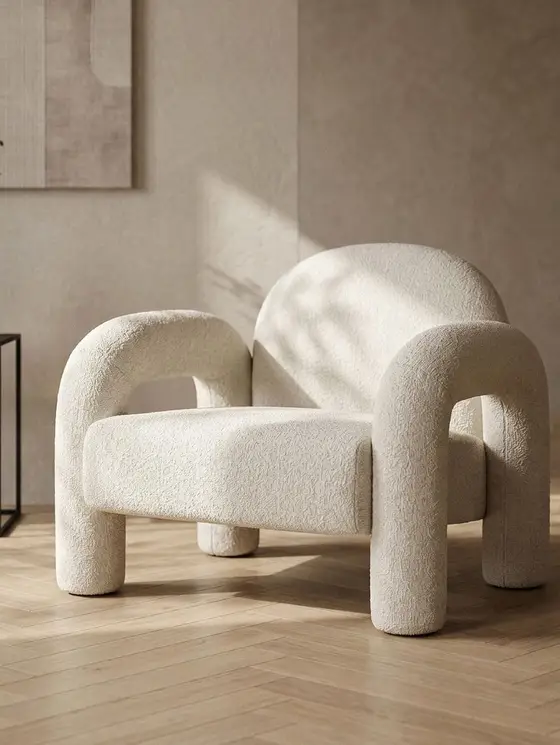 Fotel SEDIA ecru w tkaninie TEDDY BOUCLÉ 95x88x70 cm