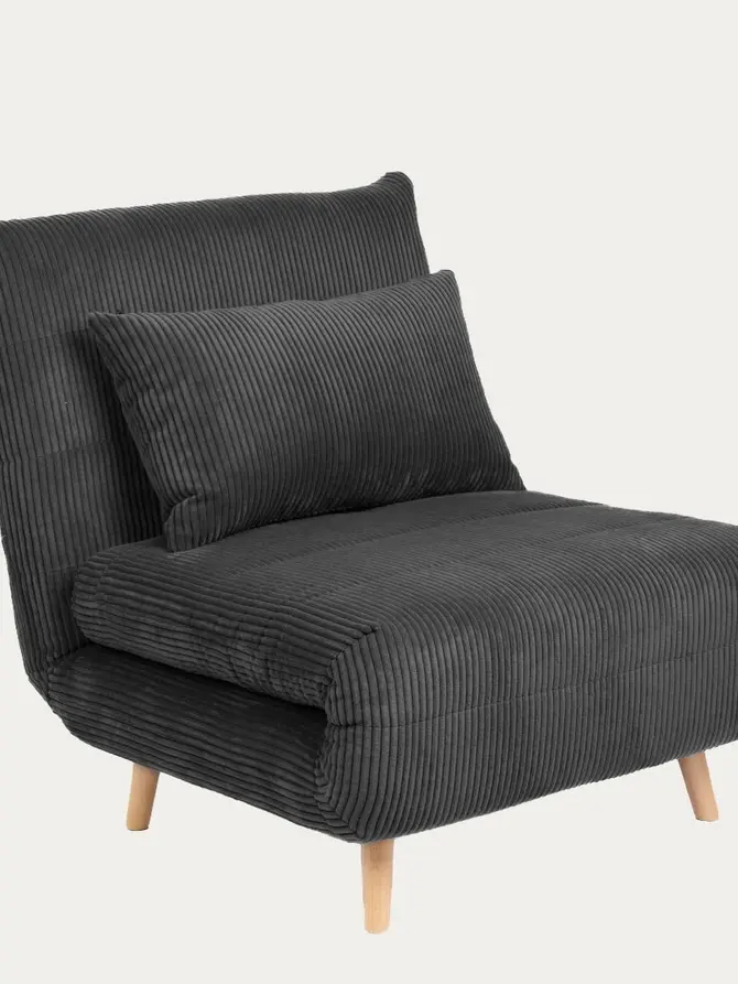Sofa SOLACE 1-osobowa, z funkcją spania sztruksowa czarna 83x91x84 cm