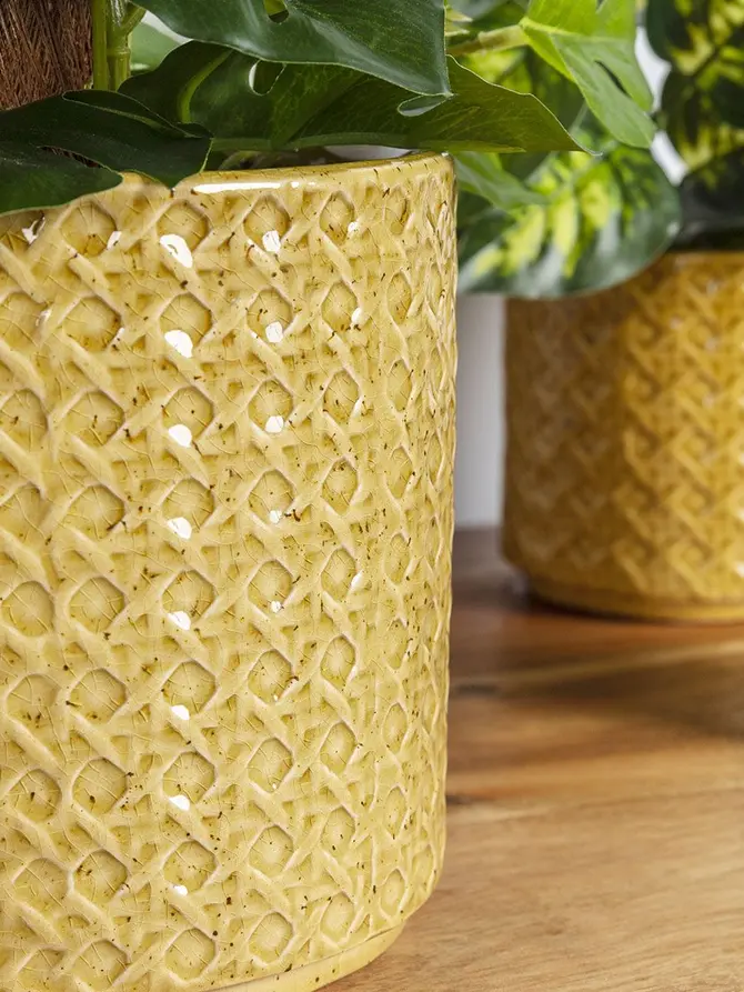 Osłonka RATTAN z motywem rattanu musztardowa 16x14.5 cm