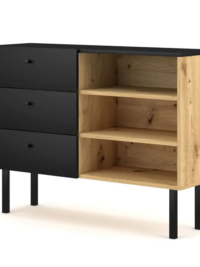 Komoda CARINI! dąb artisan/czarny 100x41,6x75 cm