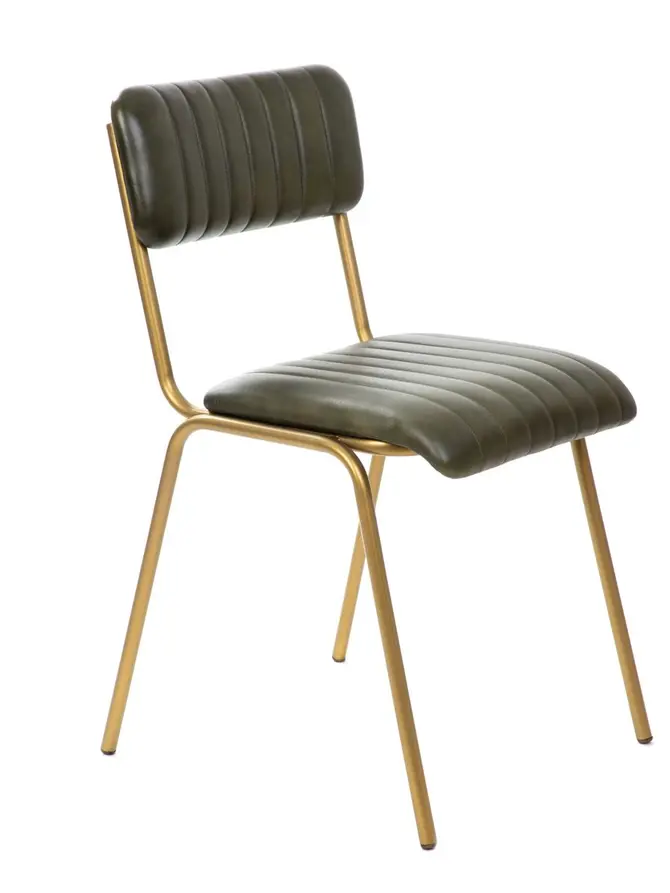 Krzesło LUMBAR w obiciu ze skóry bawolej zielone 46x52x78 cm
