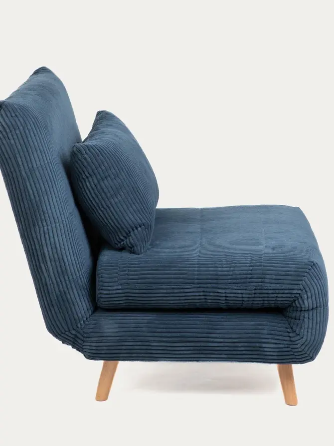 Sofa SOLACE 1-osobowa, z funkcją spania sztruksowa granatowa 83x91x84 cm
