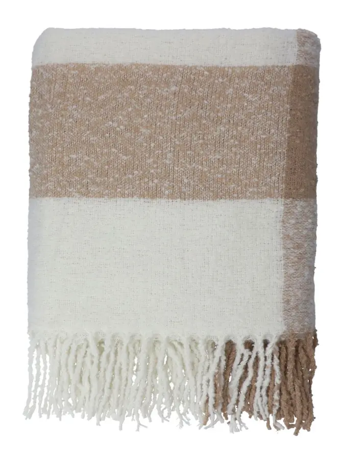 Koc ALLORA z przędzy boucle ecru 130x170cm