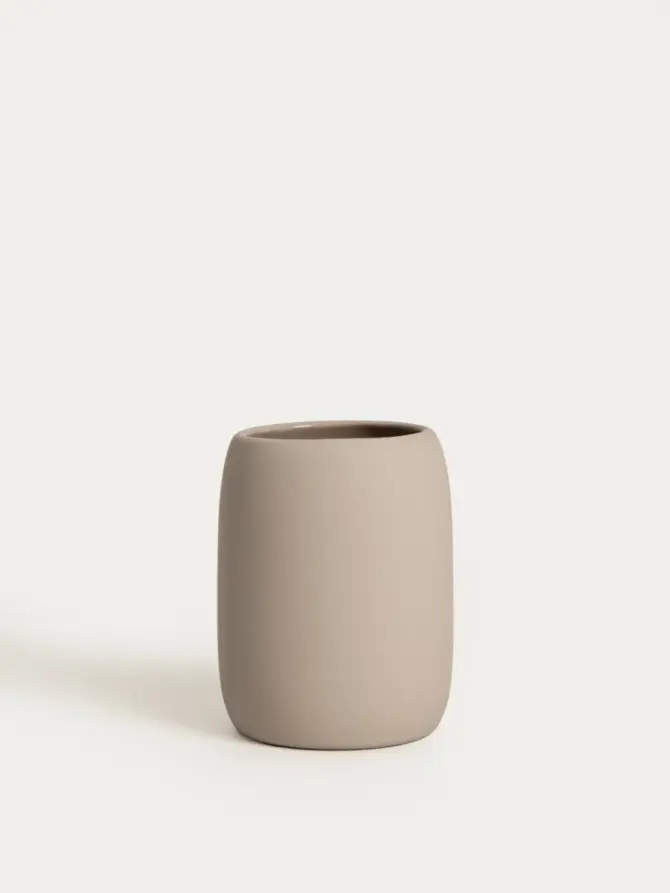 Kubek łazienkowy ALMERI ceramiczny beżowy 8,5x11 cm