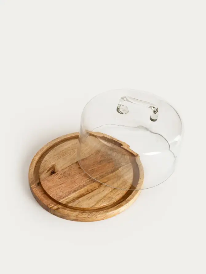 Patera WOOD COLONY okrągła ze szklanym kloszem 25x16 cm