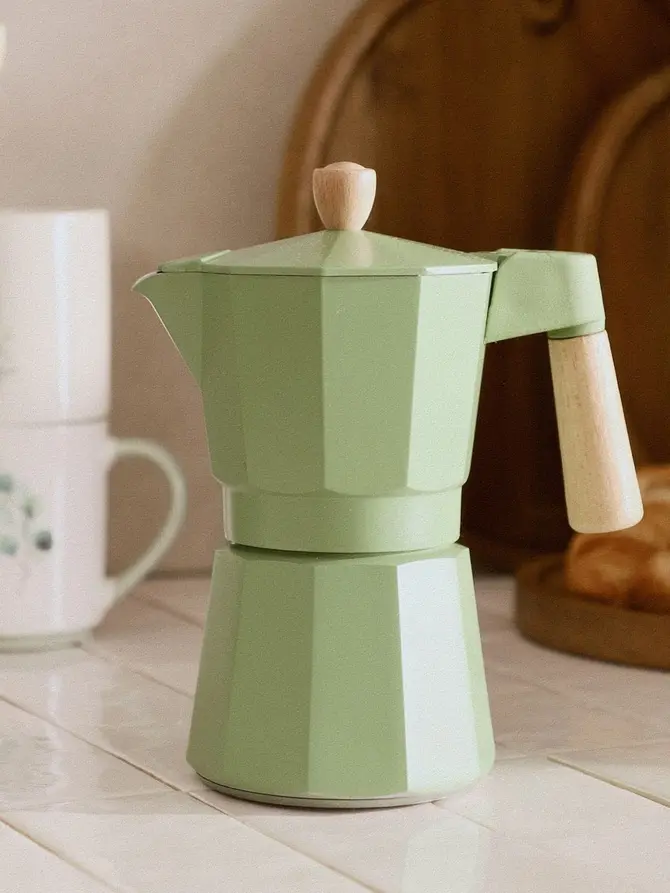 Kawiarka MIA MOKKA pistacjowa z drewnianym uchwytem 6 CUP