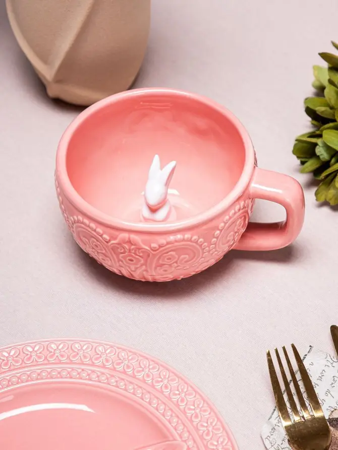 Kubek BUNBLISS z figurką zajączka różowy 15/12,7 cm