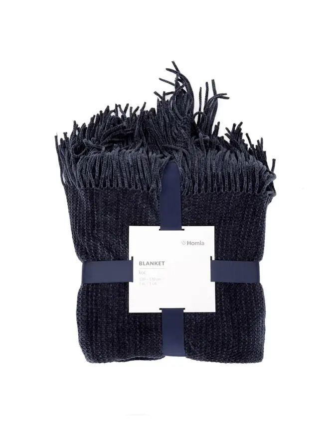 Koc CHENILLE szenilowy granatowy 130x170 cm
