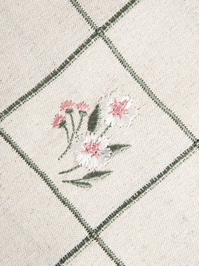 Bieżnik DAMINI z dodatkiem lnu w kwiatowy wzór 40x160cm