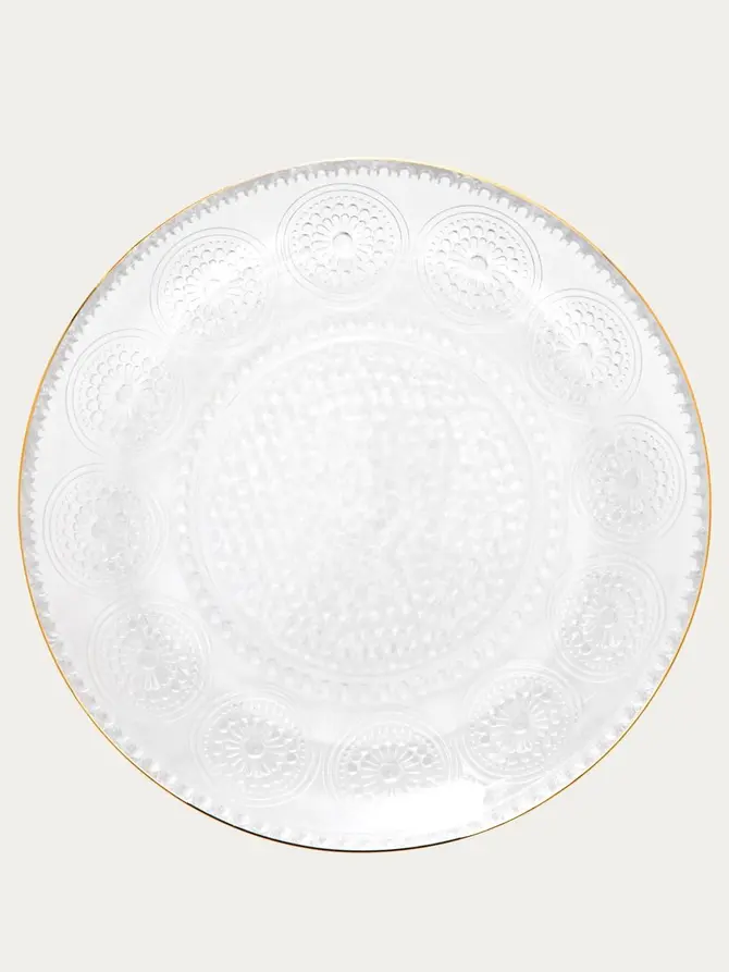 Talerzyk BARREL szklany wzorzysty ze złotym rantem 15 cm