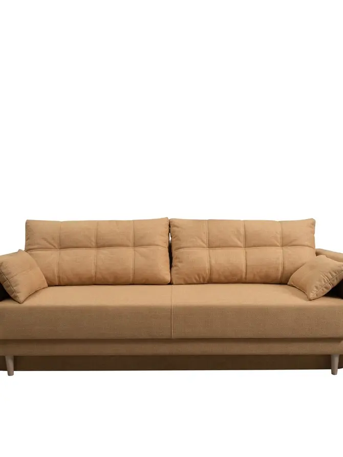 Sofa MAGNUS musztardowa z funkcją spania i pojemnikiem na pościel 216x85x91 cm