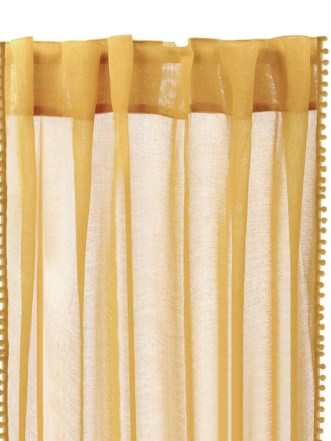Firanka ADI z pomponikami musztardowa 140x250 cm