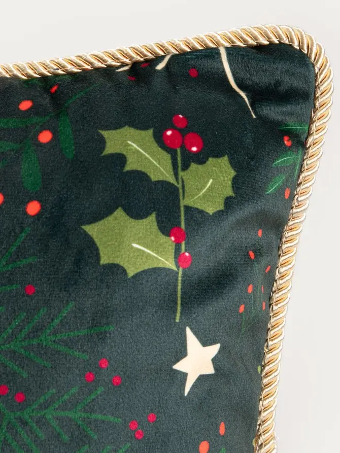 Poszewka GODIS świąteczna z zieloną lamówką 45x45 cm