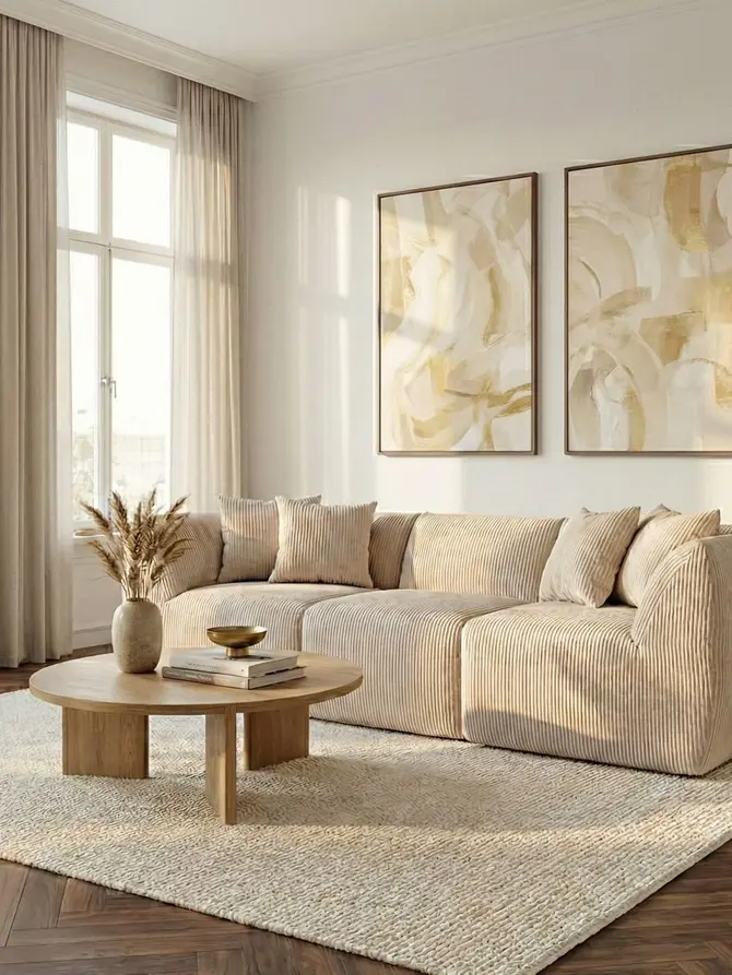 Sofa modułowa SVELA 3-osobowa beżowa piankowa sztruksowa 225x80x60,5 cm