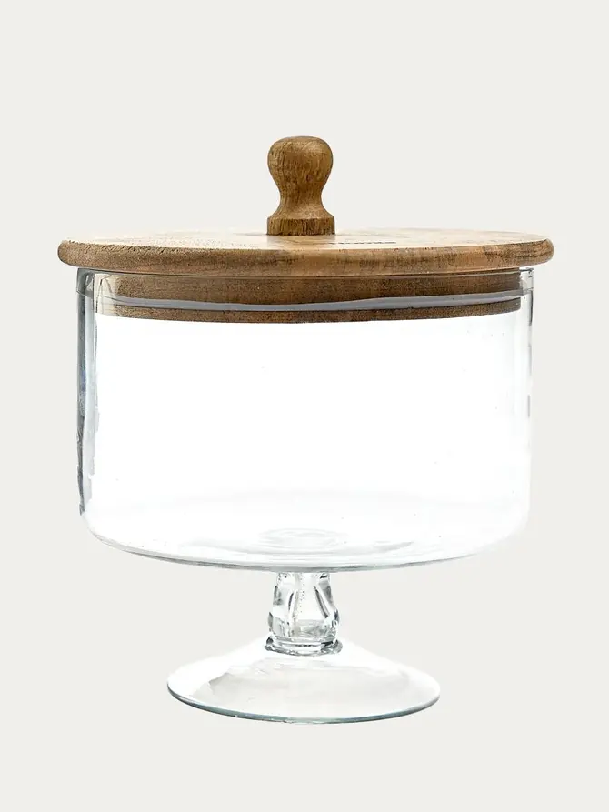Patera WOOD COLONY szklana na nóżce M 18x16 cm