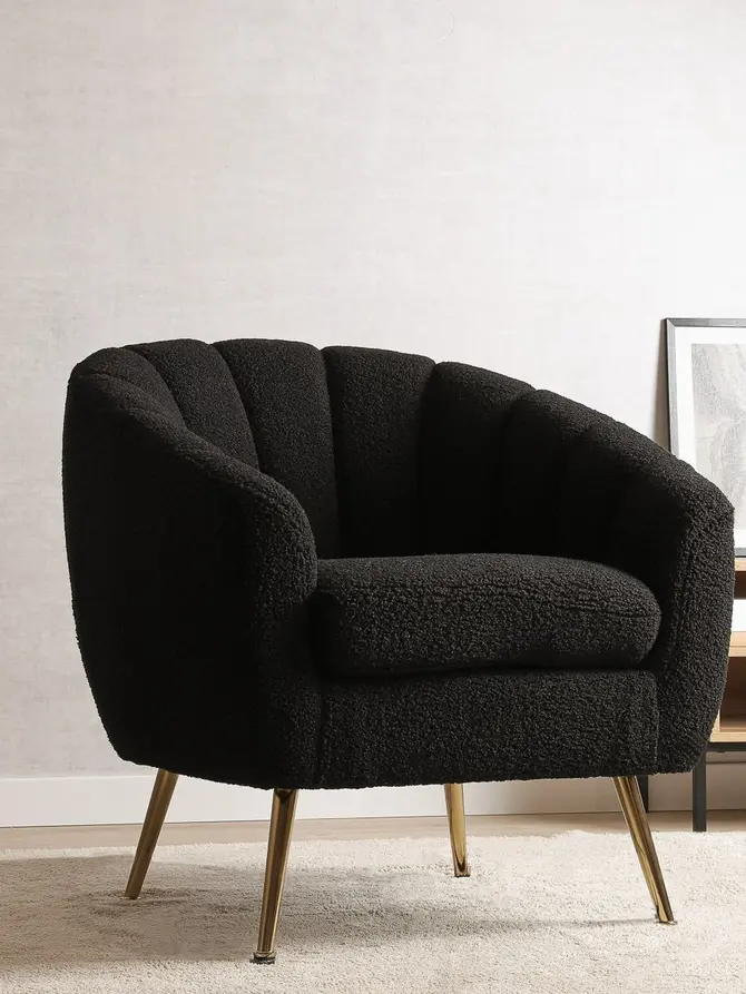 Fotel REIKA w tkaninie bouclé czarny 78x73x79 cm