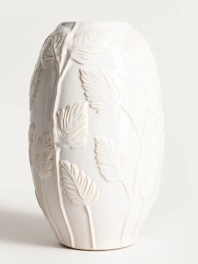 Wazon MINNA ceramiczny w liście ecru 25x15,5 cm
