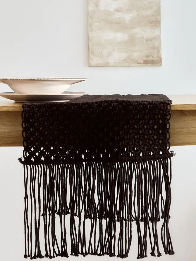 Bieżnik HALDEN makrama czarny 40x160 cm