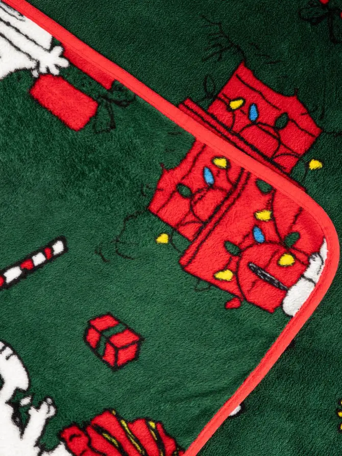 Koc SNOOPY zielony ze świątecznym wzorem SNOOPY 150x200 cm