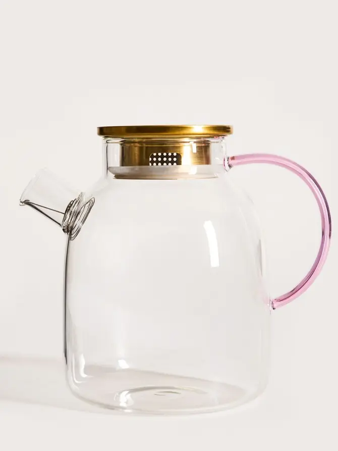 Dzbanek KUBBE z różowym uchem i złotym wieczkiem 1,8 l