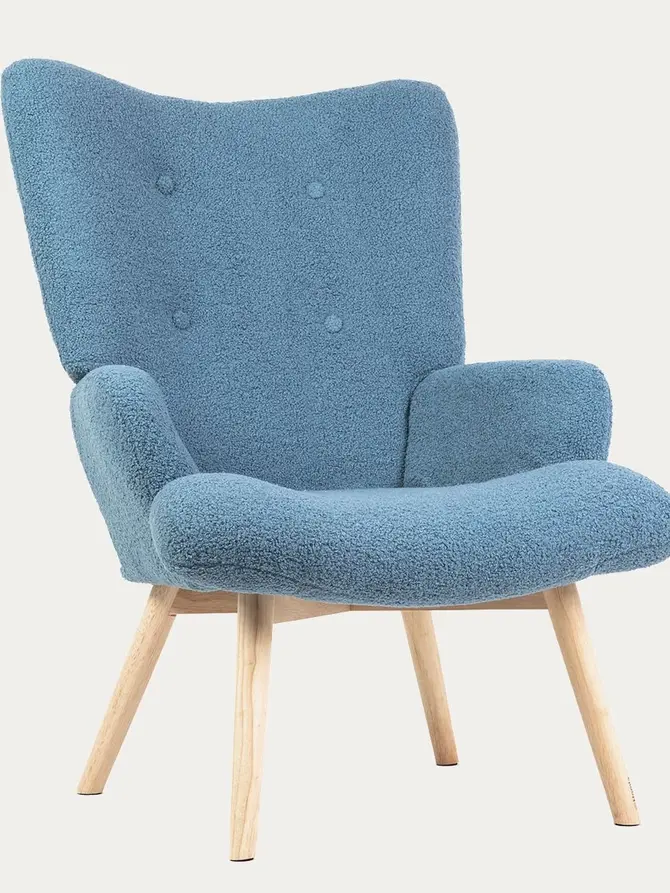 Fotel MOSS TEDDY BOUCLE w tkaninie TEDDY niebieski 70x55x95 cm