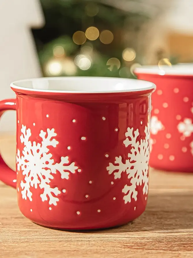 Zestaw kubków TRINKIE czerwonych ze śnieżynką, 2 szt 0,36 l