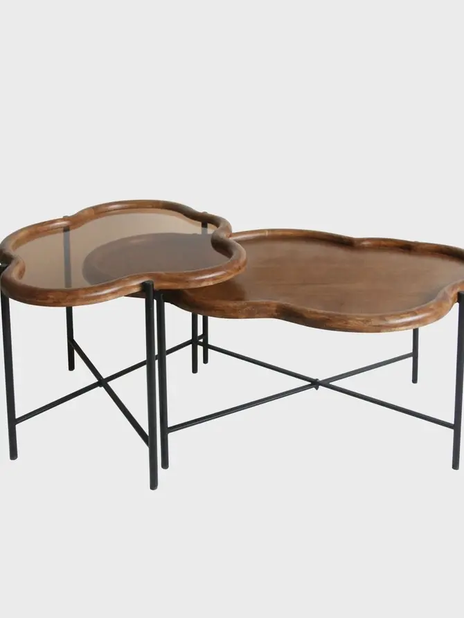 Zestaw stolików kawowych LUCE Brązowych 89x50x40 / 66x51x45 cm