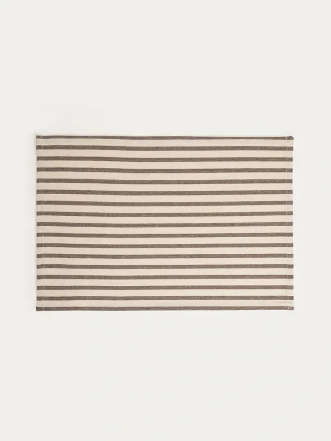 Maty stołowe DAVIO bawełniane w paski brązowe z falbaną, zestaw 2 szt. 2*30x45cm