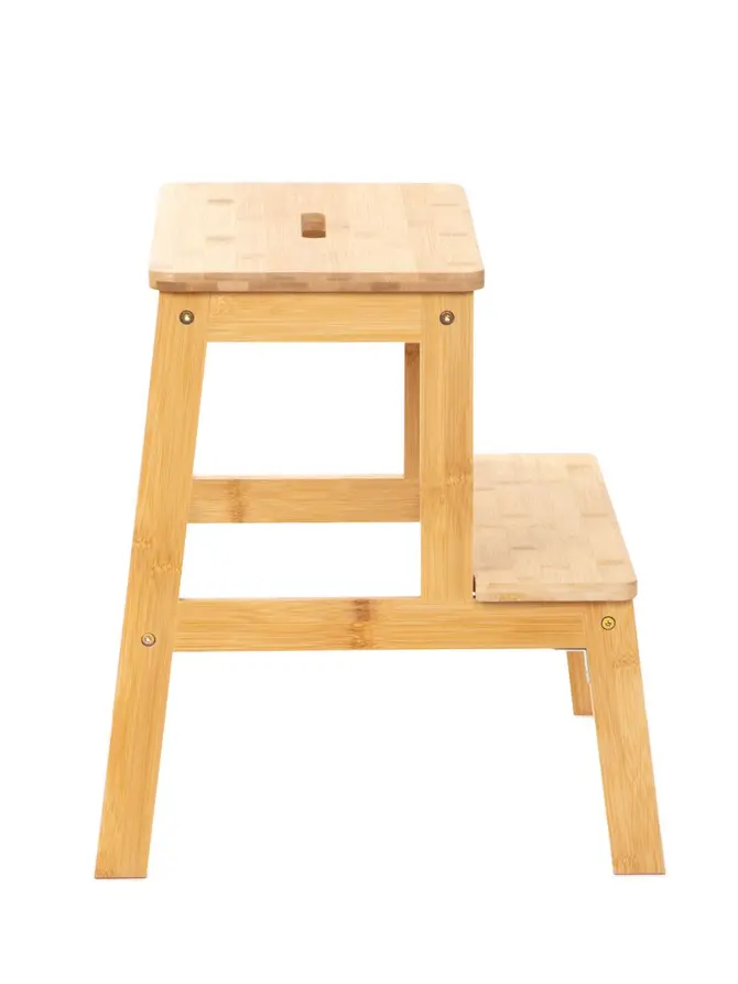 Taboret ze schodkiem PASSO bambusowy naturalny 43x43x46 cm