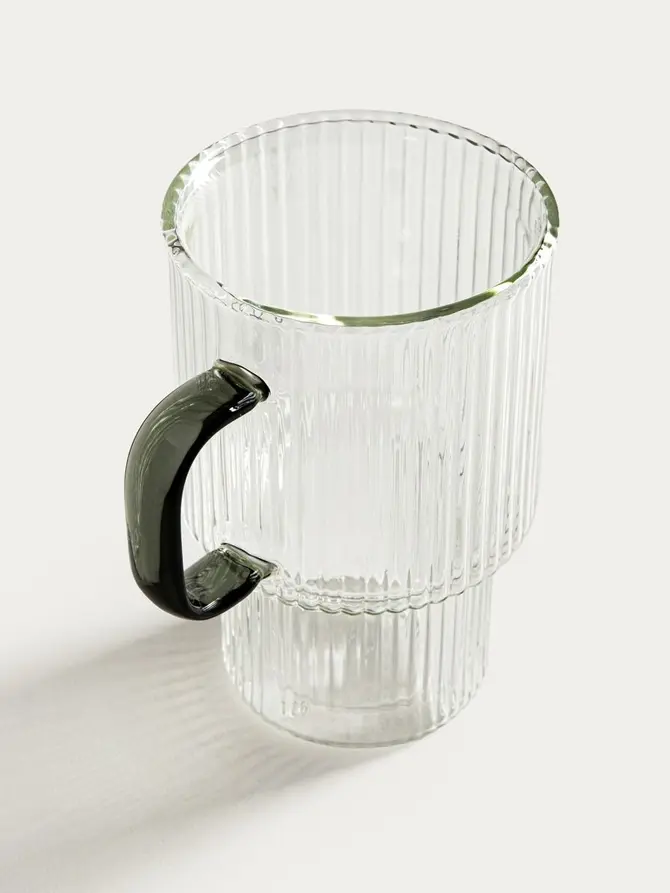 Zestaw szklanek CEMBRA ryflowanych, piętrowanych z szarym uchem 2 szt. 350 ml