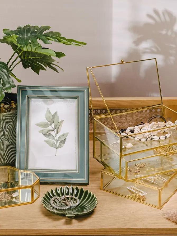 Szkatułka na biżuterię GRAZIA z szufladką złota 21x10x10,5 cm