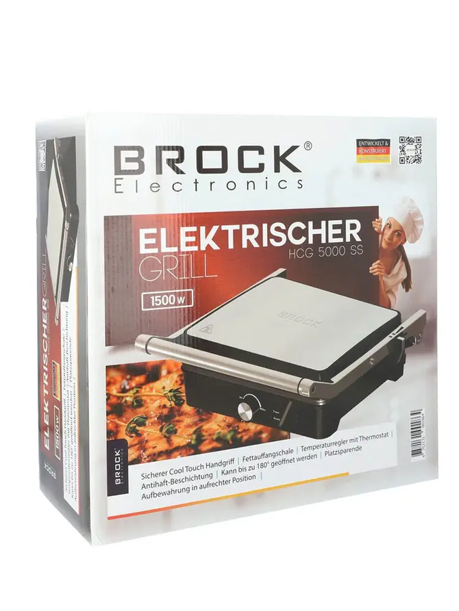 Grill elektryczny BROCK srebrny 1500 W